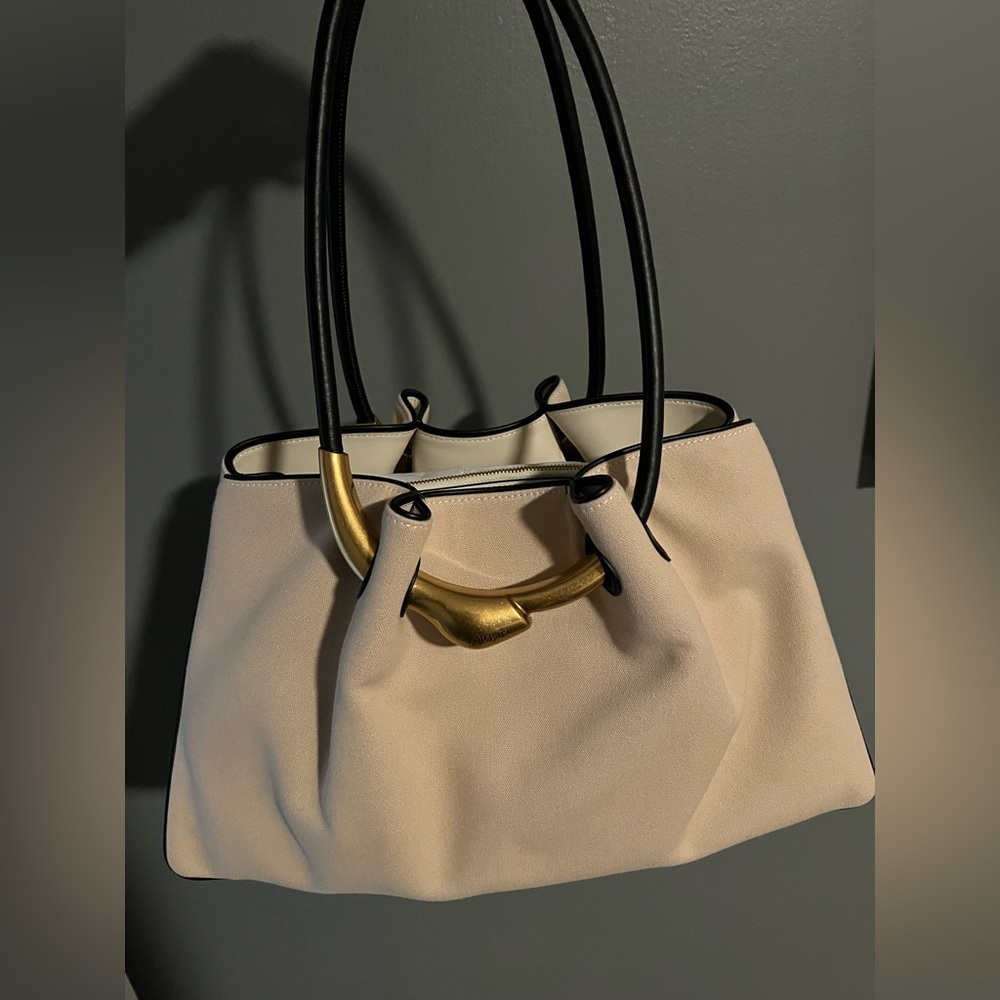 cult gaia Beige Shoulder Bag with Black Handles and Gold Accent - Picture 3 of 14